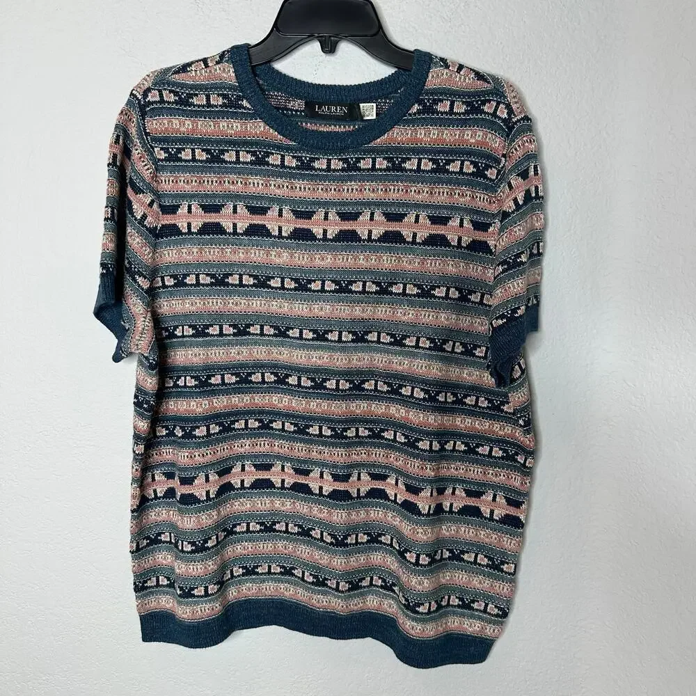 Lauren Ralph Lauren Plus Geo Stripe Short Sleeve Sweater - Picture 2 of 6